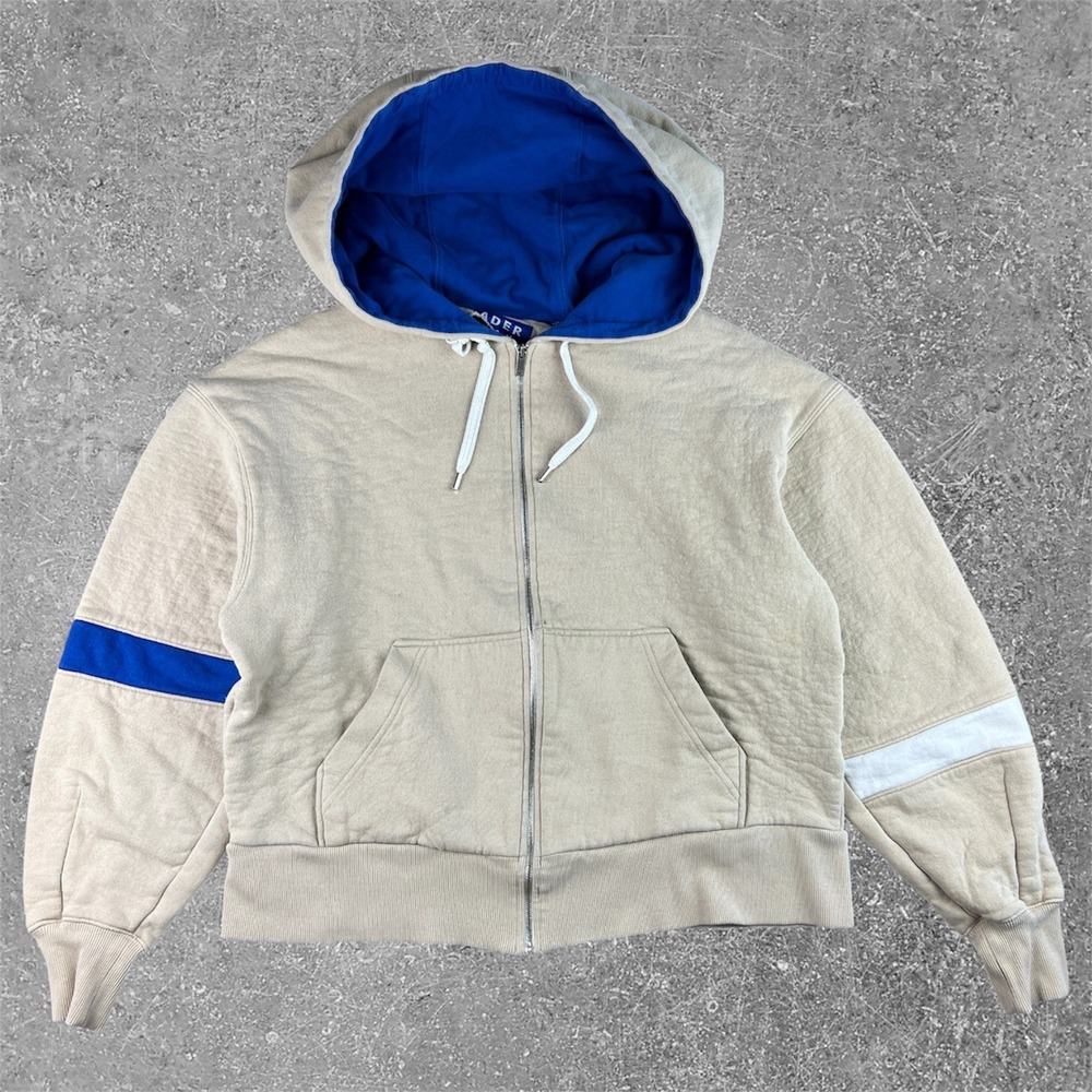 Ader Error Zip Up Hoodie Mens 3‎ Large Beige Blue Deconstructed Boxy Streetwear